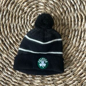 ‘47 Celtics, black knit hat with pom-pom and cream stripes